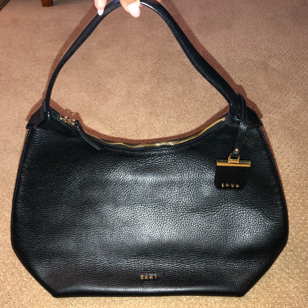 Black Leather DKNY Hobo Bag